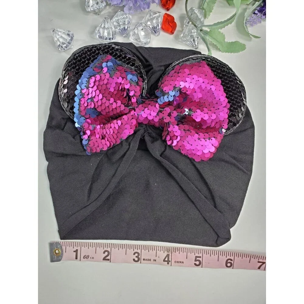 Minnie Mouse Ears Headband Hair Turban Sequins Ears Hair Bow Hair Accessories